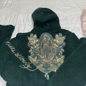 Ed Hardy Dark Green Teddy Jacket with Pant Set Gold Embroidery
